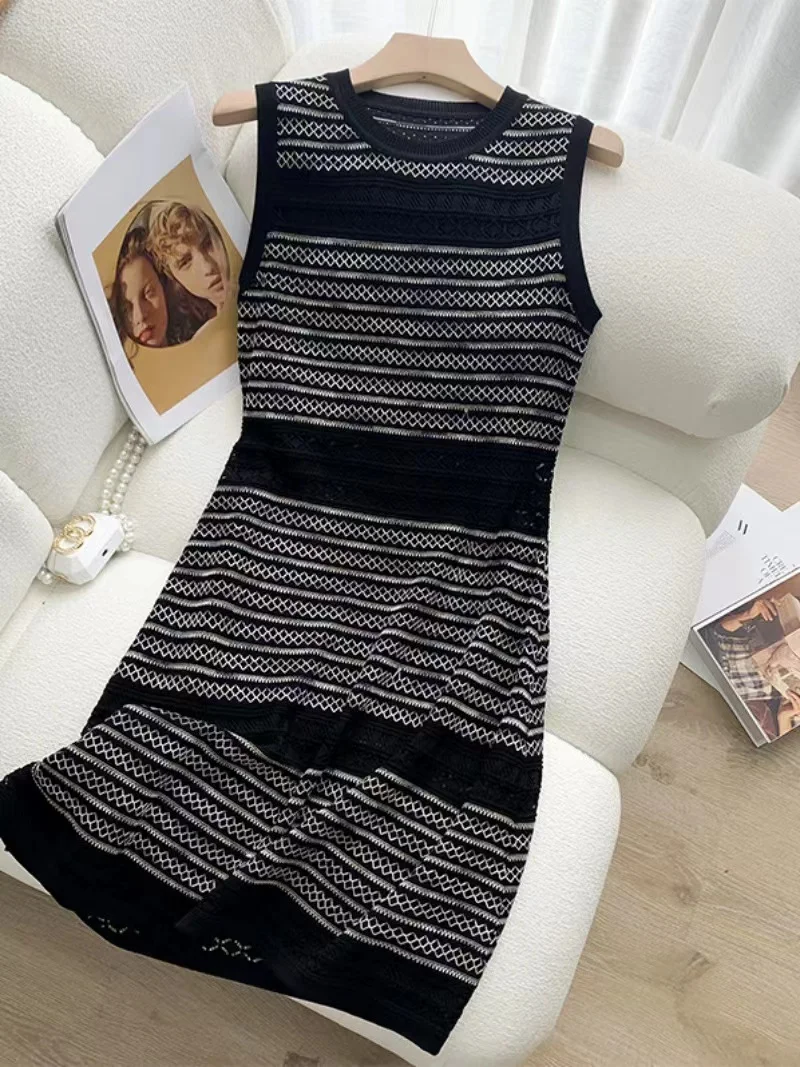 

French 2023 Spring Summer New Female Nightclub Sexy Female Casual Fashion Knitted Dress High Elastic Slim Korean Office