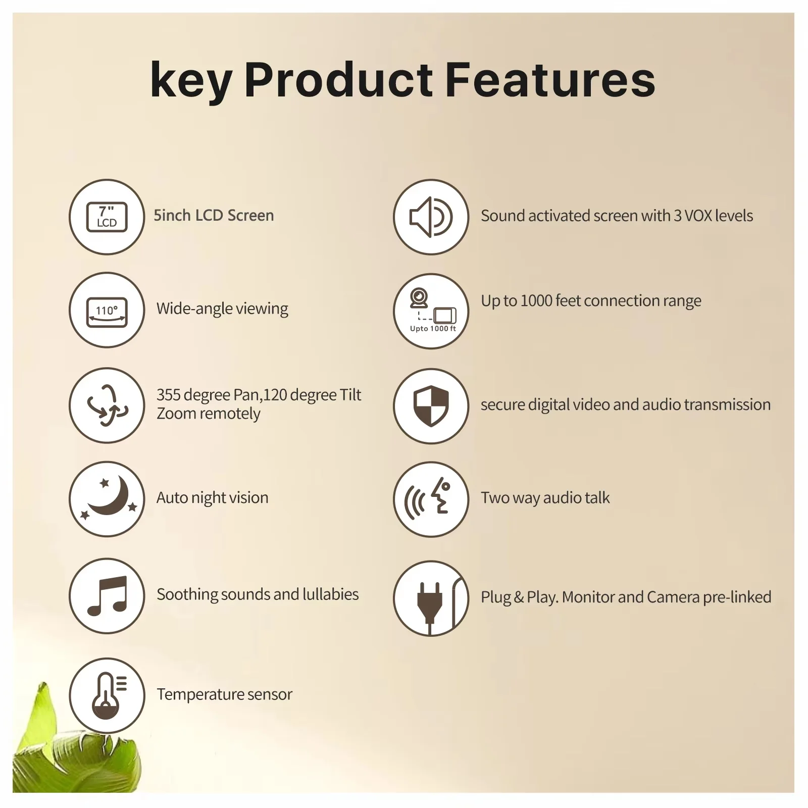 5.0 Inch Baby Monitor LCD Screen VOX Mode Night Vision Two-Way Audio Temperature Sensor Lullaby Pan Tilt Security Camera SM663 view 4
