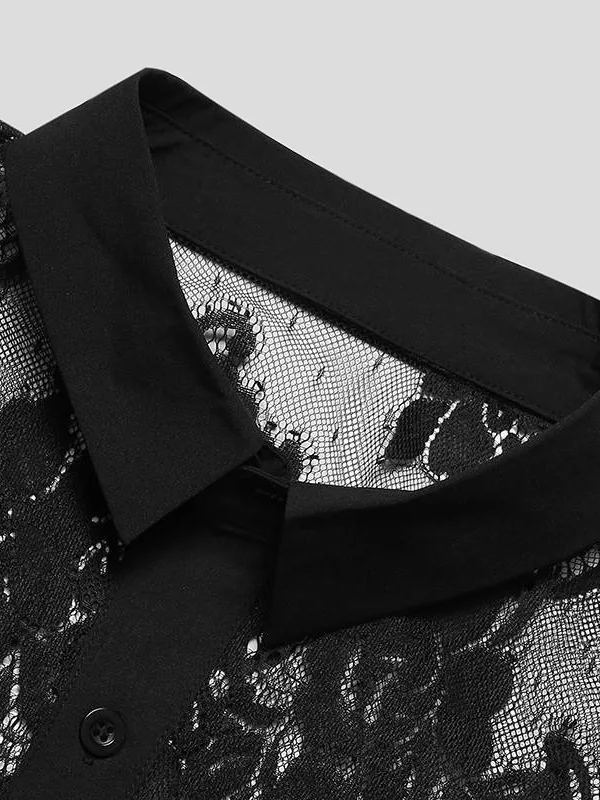 

Сексуальное однотонное кружево Long Sve irt, американская подставка на пуговицах, легкая повседневная подставка для молодых мужчин