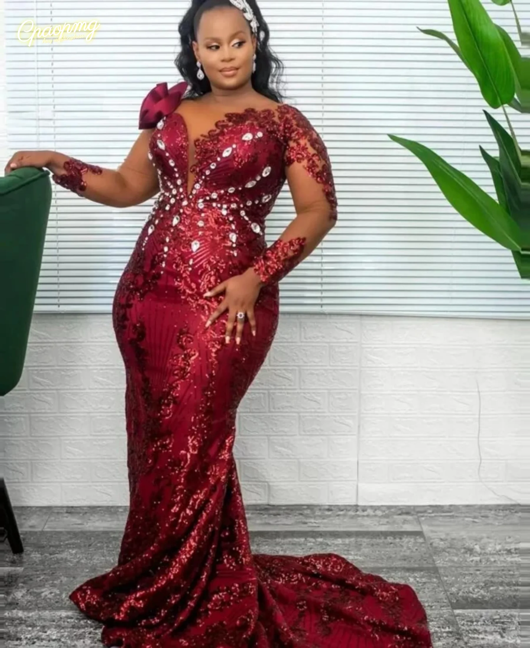 Customized Women Crystals Flowers Long Sleeves Black Girls Birthday Dress Lace Evening DressesFor African Plus Size Prom