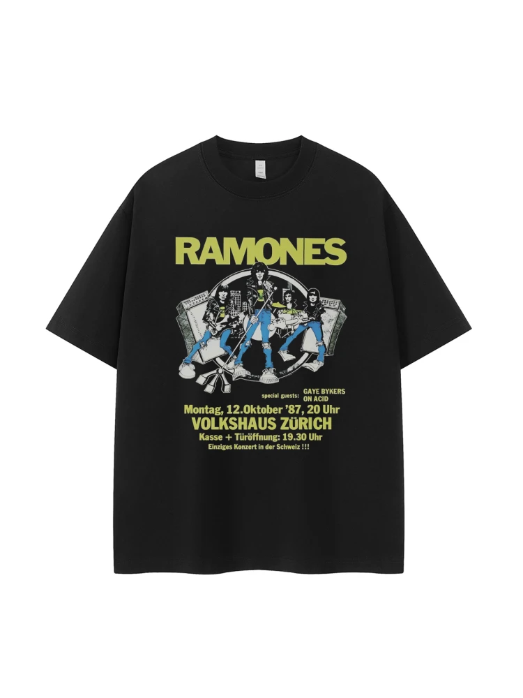 Ramos Band Retro American Street Punk Rock Short Sleeve T-Shirt Portrait Design Casual Fashion Breathable Cotton Tee for Youth