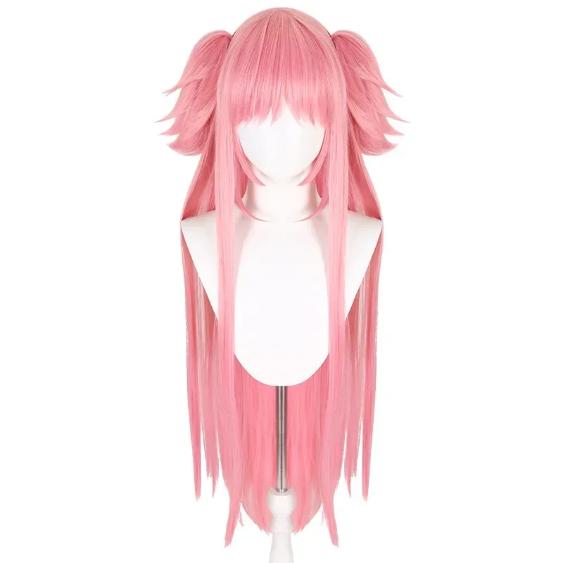 Madoka Magica Cosplay Wig Pink With Bangs Synthetic Long Straight Wig Ultimate Mdoka Double Ponytail Cosplay Magical Girl Wig