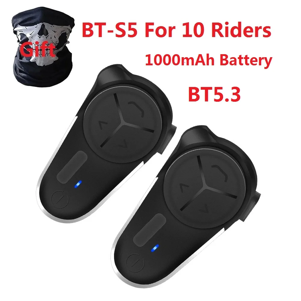 

1/2PC BTS5 Bluetooth Helmet Intercom BT-S5 IPX7 Waterproof BT5.3 Motorcycle Helmet Interphone 10 Riders 2 in 1 Headset with Gift