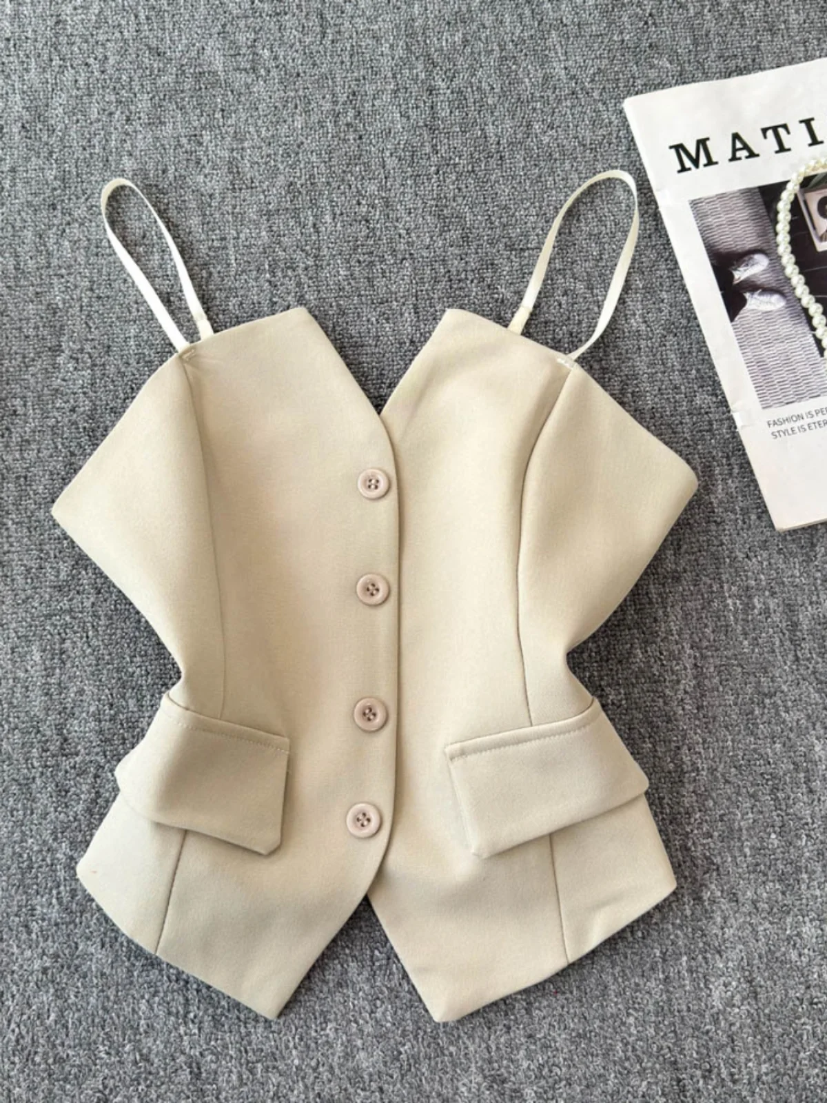 

Retro Suit Vest Women's Svel Slimming Top Design Sensation Summer New Sle Button Bal ort Length Commute Sle