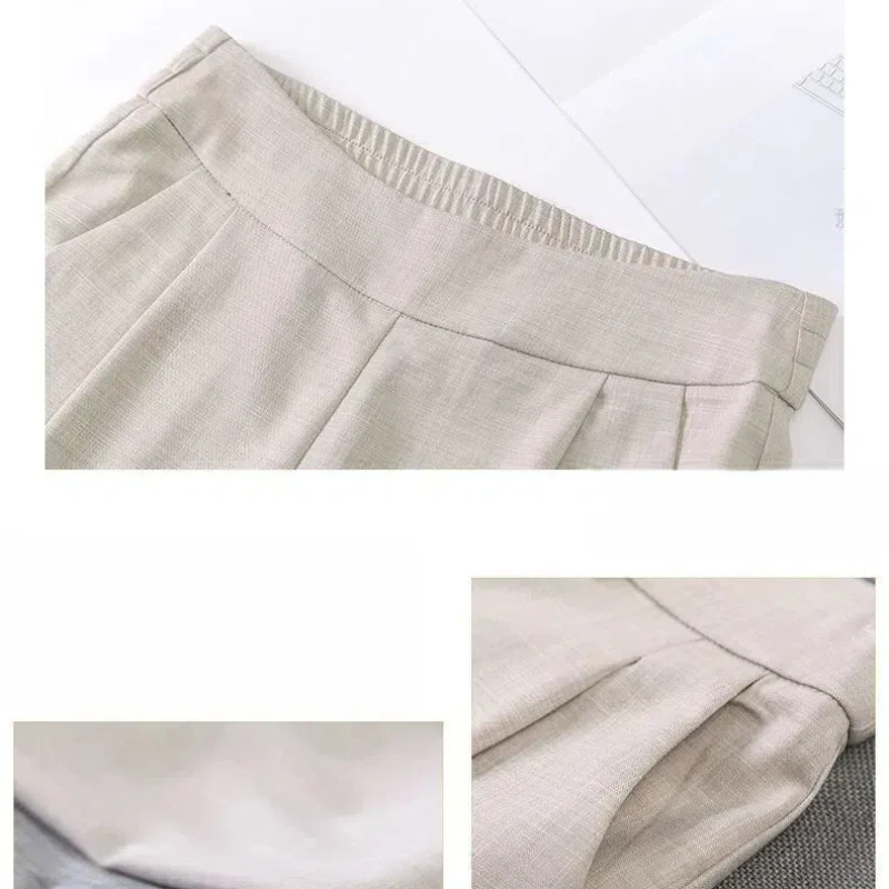 Pantalones de cintura alta con bolsillos elásticos para mujer, ropa de oficina, pantalones recortados de vacaciones de lápiz, Color sólido, primavera y otoño