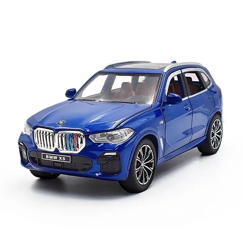 Modèle de voiture en alliage moulé sous pression et véhicules jouets, son et lumière, dos côtelé, cadeaux de jouets, BMW X5 SUV, 1:24