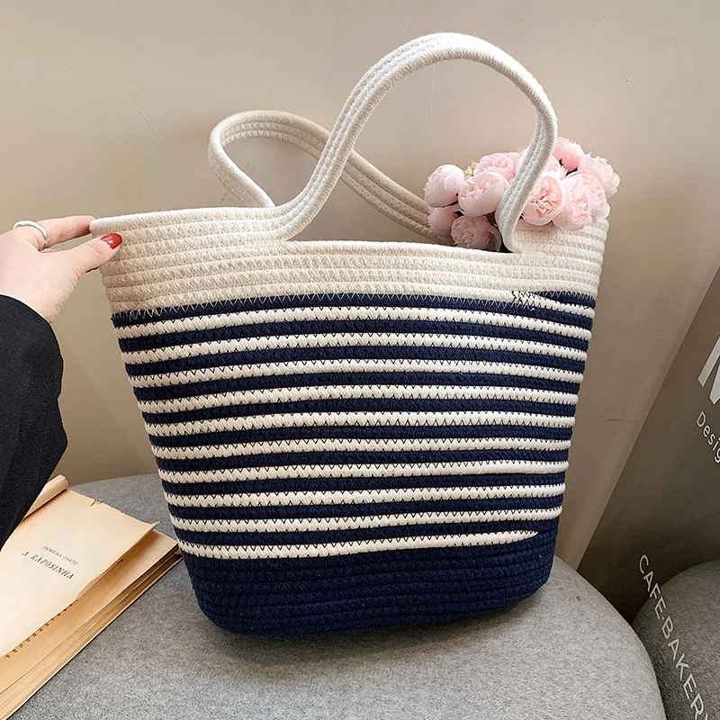 New Cotton Woven handbag for Women Handmade Cotton Ladies  Large Capacity Shopper Bag Summer Braid Beach bag Female Travel Tote