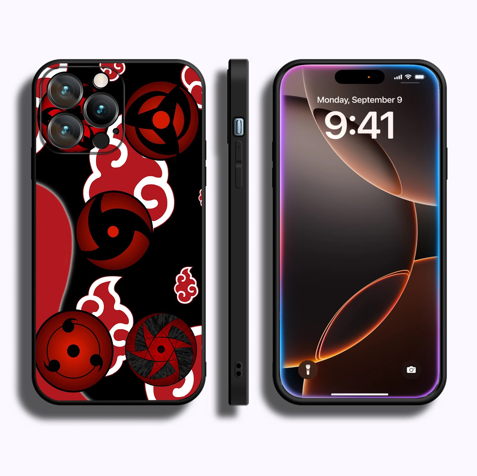 MINISO Anime Akatsuki Cloud Case for iPhone 16 Pro Max Soft Silicon Black Phone Cover for iPhone 16 15 14 13 12 11 Pro Max Plus