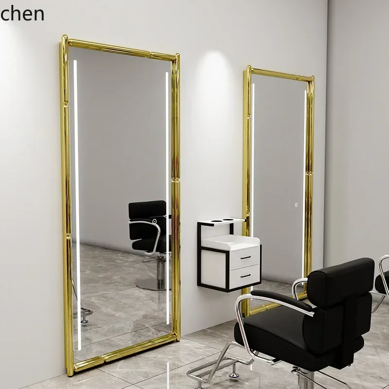 HYS Barber Shop Special Aluminum Alloy Mirror Stand Single-Sided Hair Salon Wall-Mounted Haircut Makeup Mirror