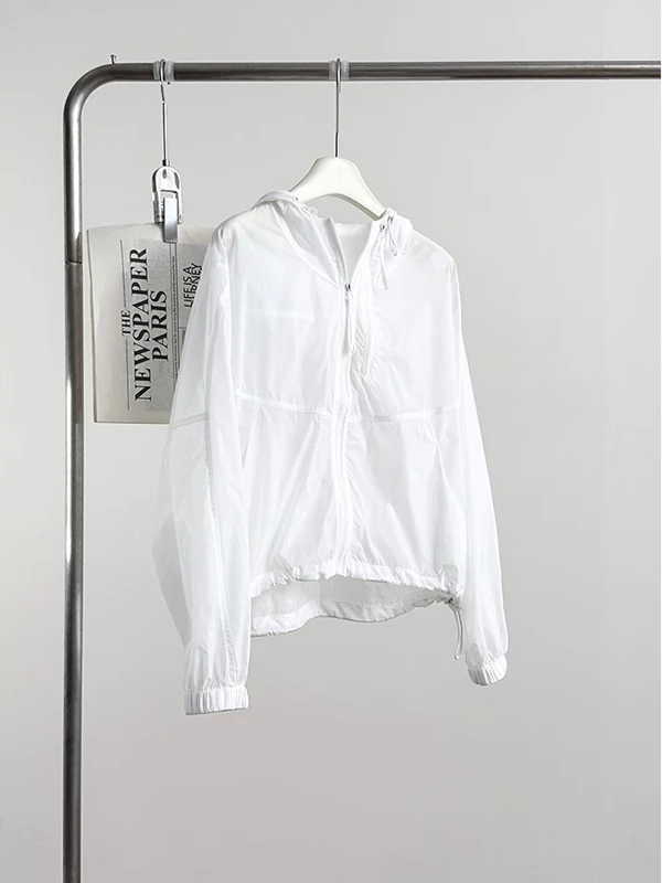 Feminino verão solto ajuste com capuz proteção solar jaet duplo zíper casual sle design leve longo sve