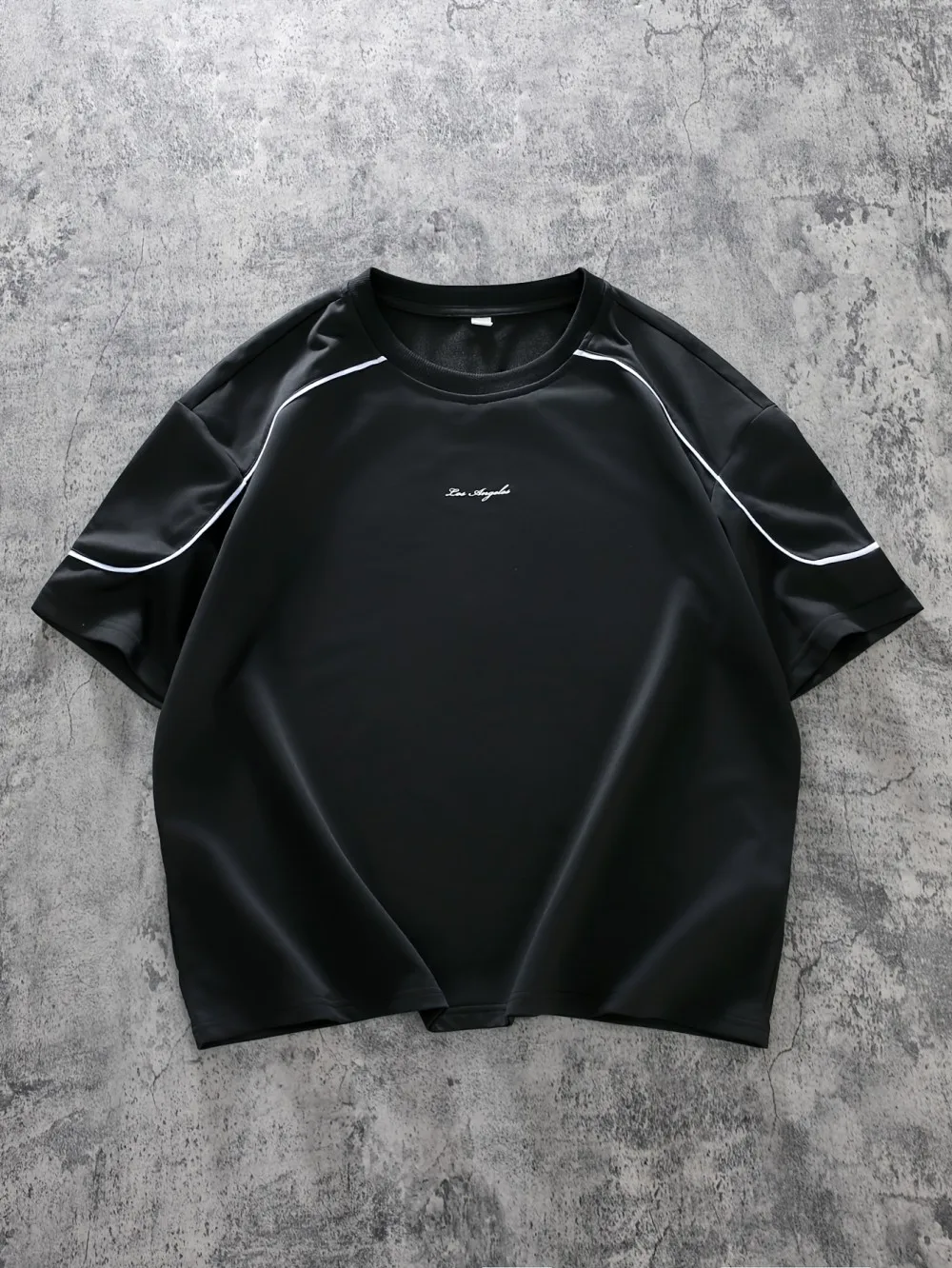 American Style New Men's Summer Striped Los Angeles Letter Print micro Elastic Breathable Round Neck T-Shirt Outdoor Casual Top