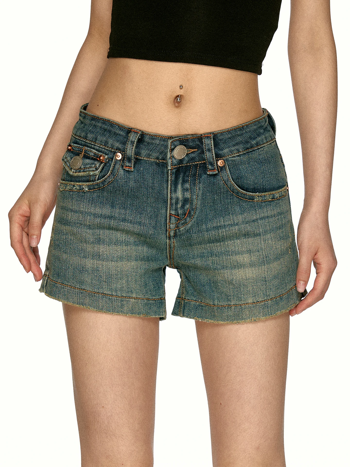 Aaisup American Style Washed out Denim Shorts Women's Summer Slimming Hot Pants Bamboo Patterned Bodycon Shorts