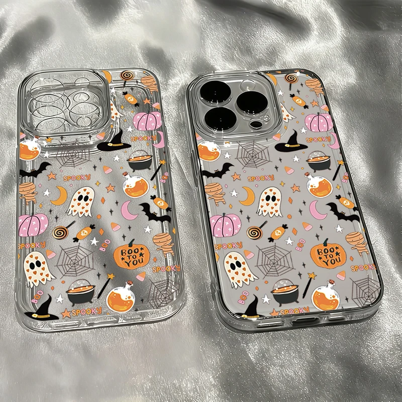 Cartoon Halloween Pumpkin Ghost Bat Transparent TPU Phone Case for Samsung Galaxy S26 Pro S25 Ultra S24 FE S23 S24 S25 S26 Cover
