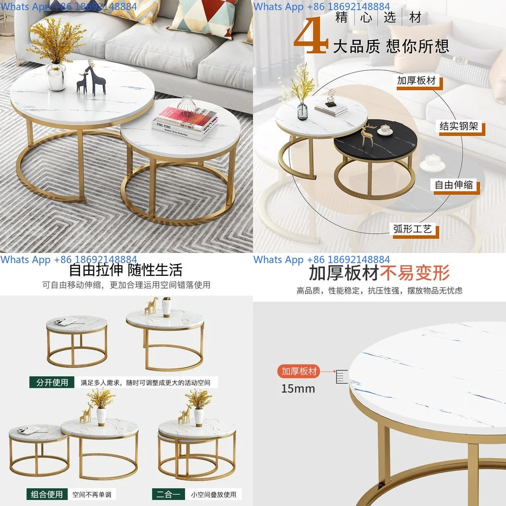 

Round Coffee Table for Small Living Room Home Side Table Set Modern Minimalist Design