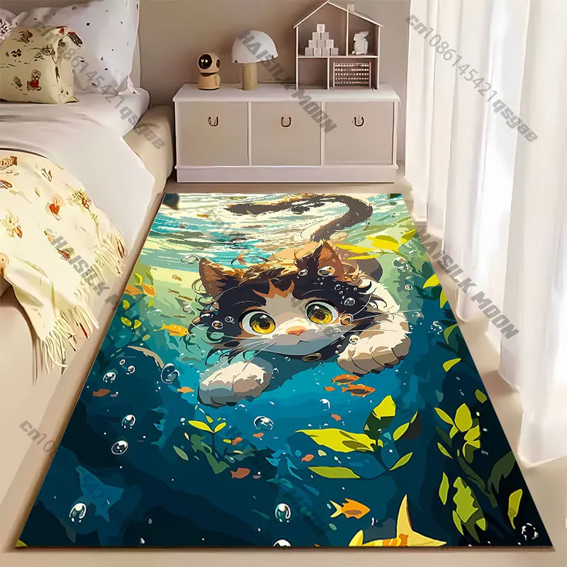 Cat swimming underwater with curiosity carpet Yoga living room room decor children's crawling mat doormat area rug games