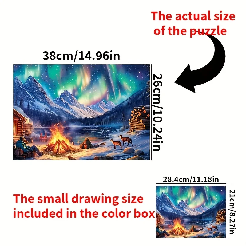 Aurora Borealis Winter Campfire Scene Puzzle für Erwachsene, Natur-Thema, geistiges Spiel, Heim- und Freizeit, dekoratives Puzzle-Spielzeug