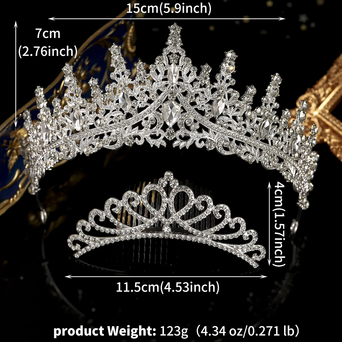 مجموعة تيارا الزفاف الكريستالية الرائعة من الفضة، تاج لطيف مع أمشاط الشعر، أغطية الرأس لحفلات الأم والبنت، إكسسوارات الشعر #6
