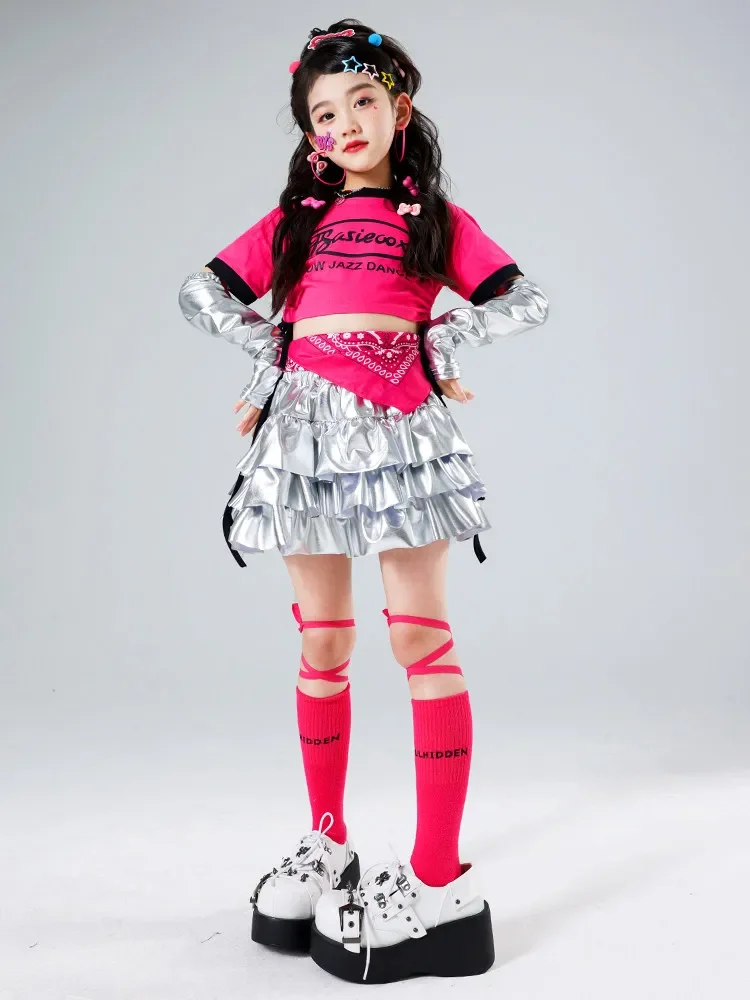 Jazz-Tanz-Outfit für Mädchen, Hip-Hop-Street-Dance-Kostüm für Kinder, Bühnenbekleidung im Kpop-Girl-Group-Stil, süß, cool, scharf – Detail 5