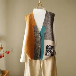 2023 New Sleeveless Vest Waistcoat Knitted Vintage Wild Autumn Winter Women Sweaters Short Tops