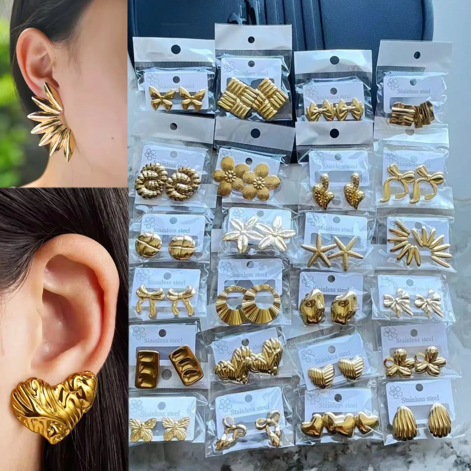 18K Gold Plated Earring Stud, Modern Abstract Flower Heart Dangle Earrings  for Women  Jewelry for Casual  Style Random Shipping