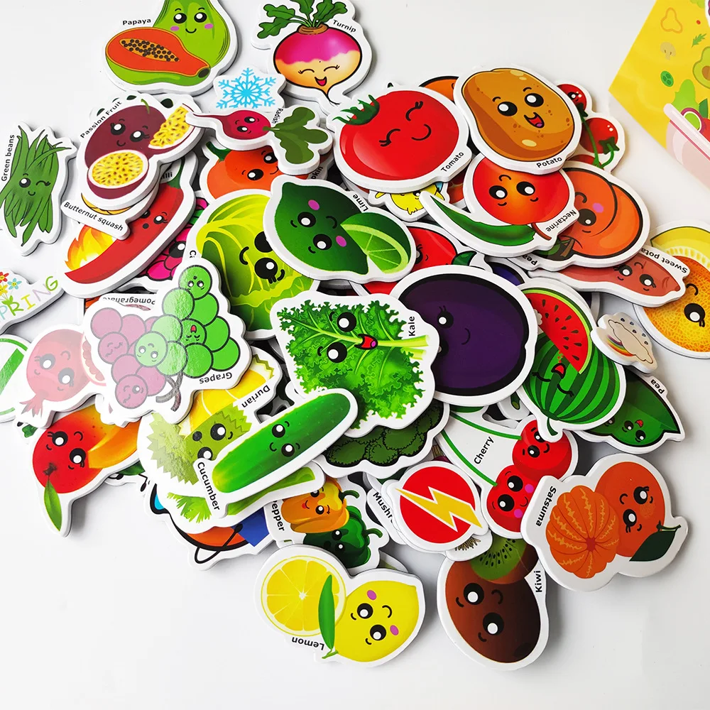 76pcs Magnetic Fridge Stickers Educational Toys for Kids - Fruit & Vegetable Learning Magnets for Child Development