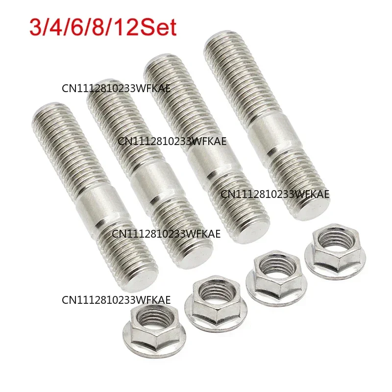 10mm Exhaust Studs & Serrated Nuts M10x1.25 Manifold Flange Studs Bolts Nuts Screws Stainless Steel For Toyota Nissan Honda