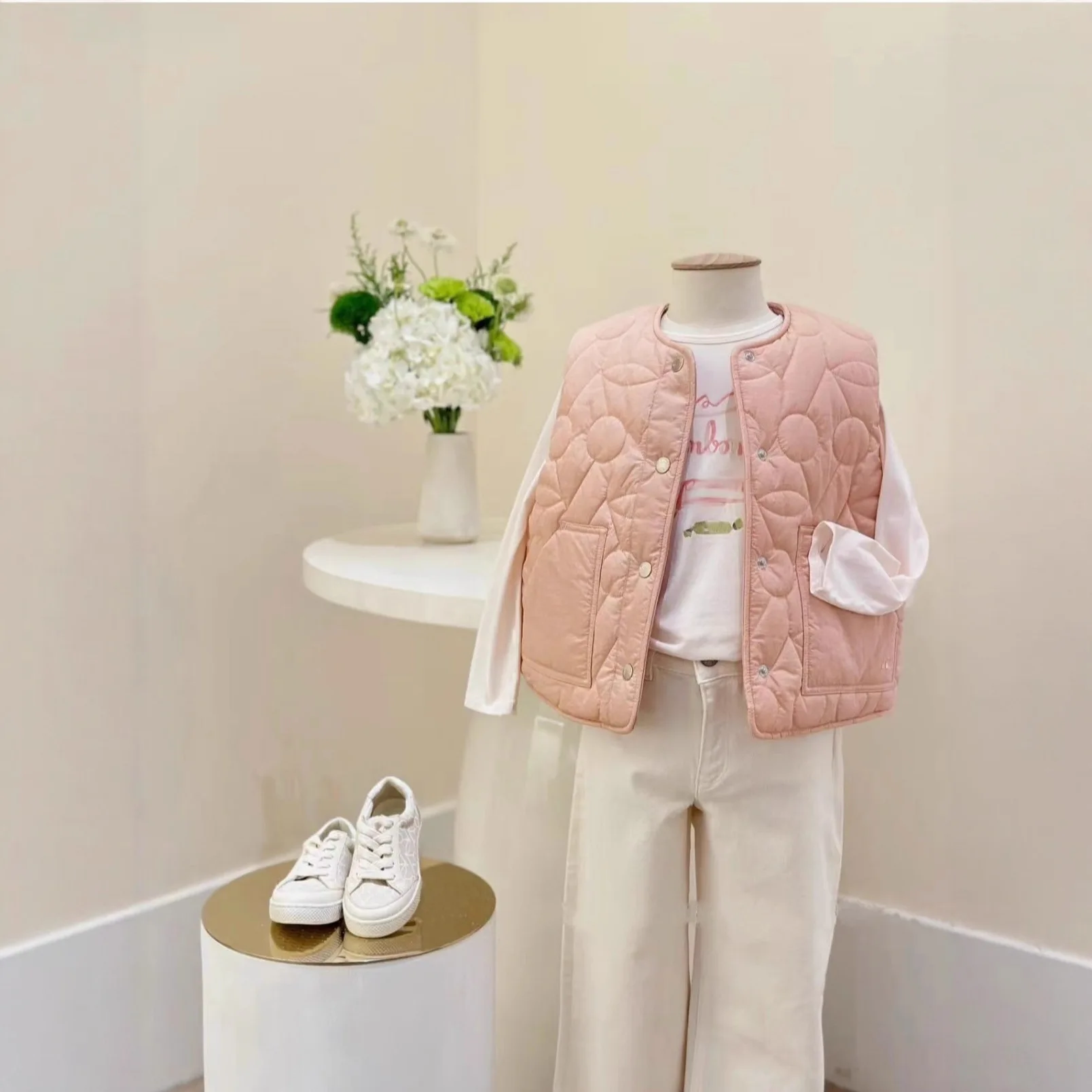 Girls' Vest 26 Fall/Winter New Arrival: Pink Printed Children's Quilted Vest—Windproof, Warm, Outerwear Baby Vest, Cotton Jacket
