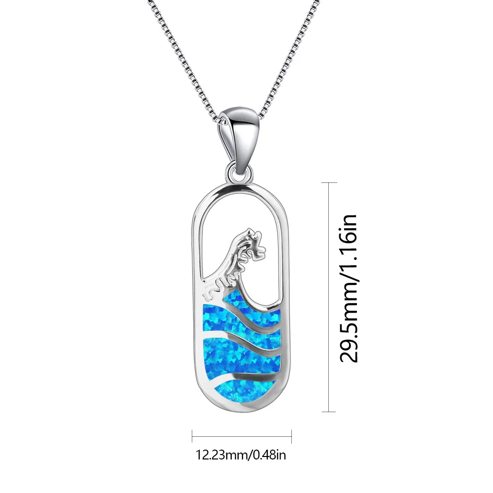 Blue Synthetic Opal Pendant,Ocean Wave Designer Jewelry,Hollow Out Oval Necklace,Unique Ocean Inspired Gift for Women girlfriend