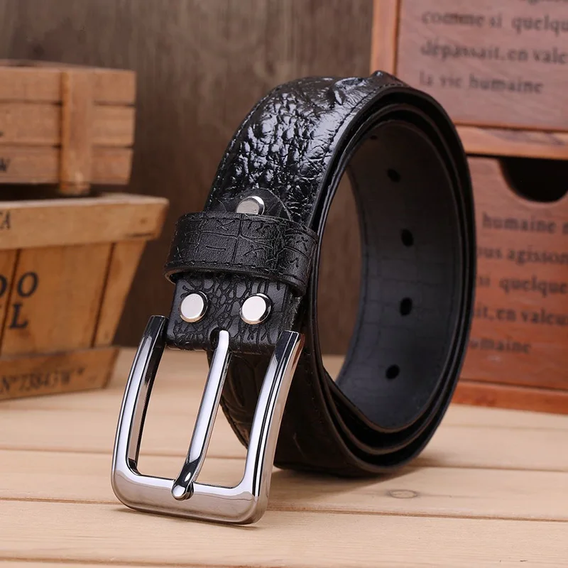 Fashion Casual Men\'s Genuine Leather Crocodile Striped Belts Pin Buckle Belt For Men\'s Jeans & Cowboy High Quality Belt