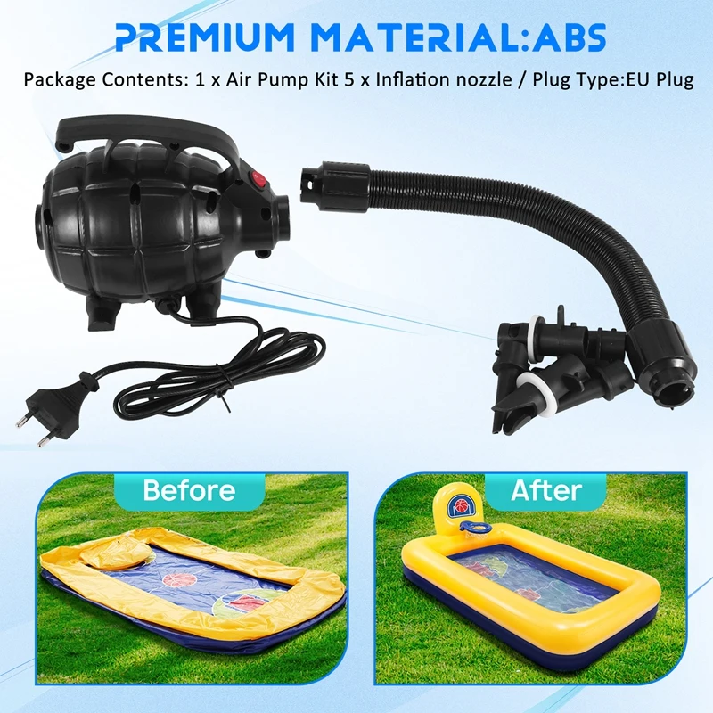 A76F-Black Camping Utility Tool Air Bed Air Inflation Tool 600W Air Compressor Portable Air Mat Electric Air Pump EU Plug
