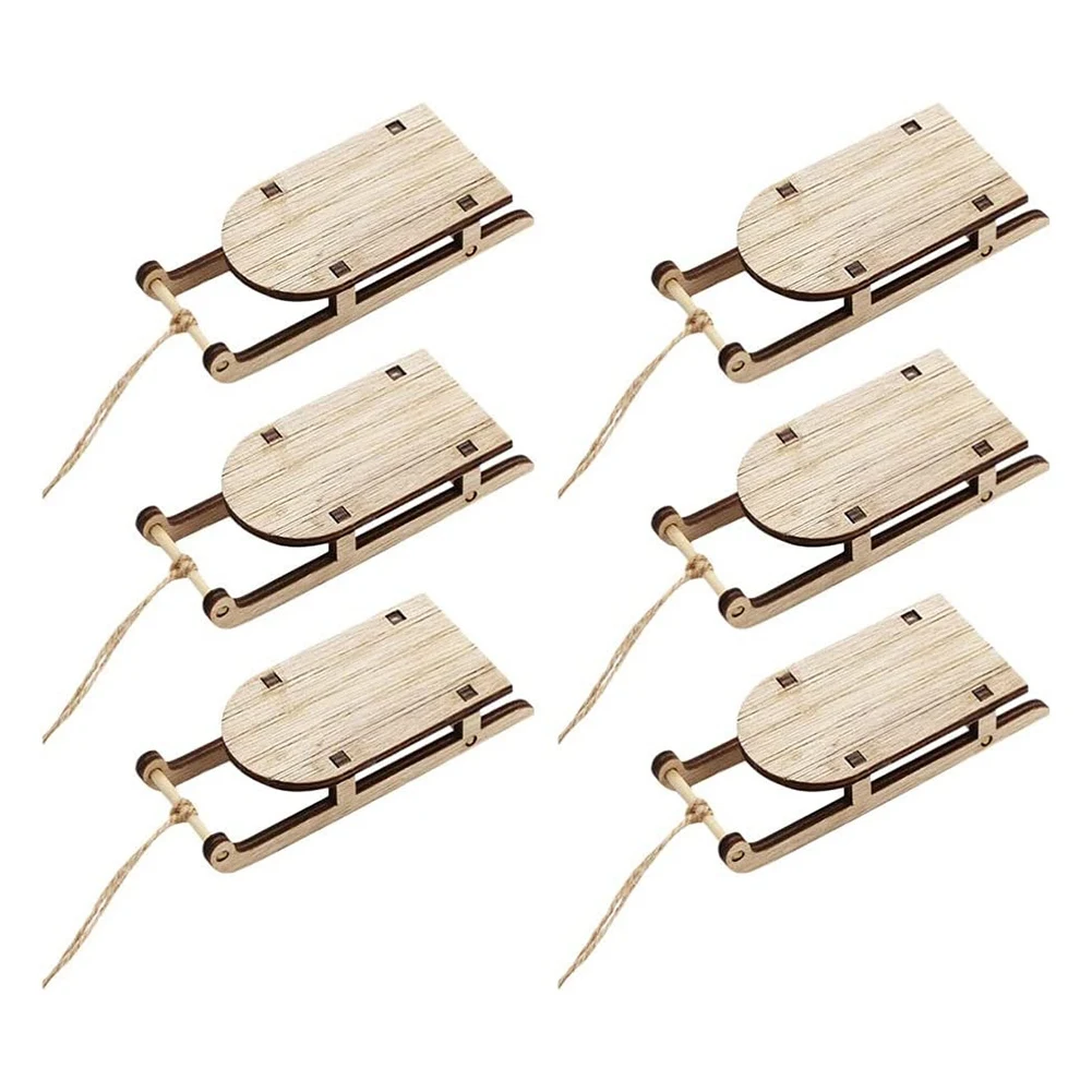 20PCS Miniature Wooden Sled Wood Ornament Tabletop Tree Ornaments Sleighs Mini Craftssanta Decor Rustic Hanging Xmas