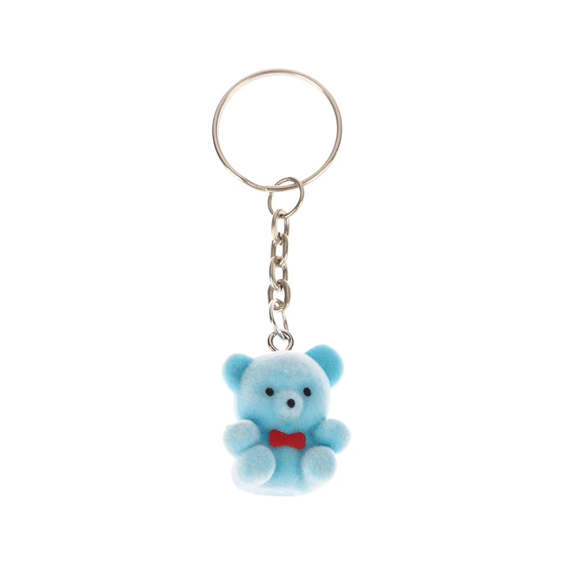 

Mini Flocking Bear Doll Keychain Flocking Standing Bear Small Animals Keyring Phone Car Pendant Backpack Charms Bag Decor Gifts