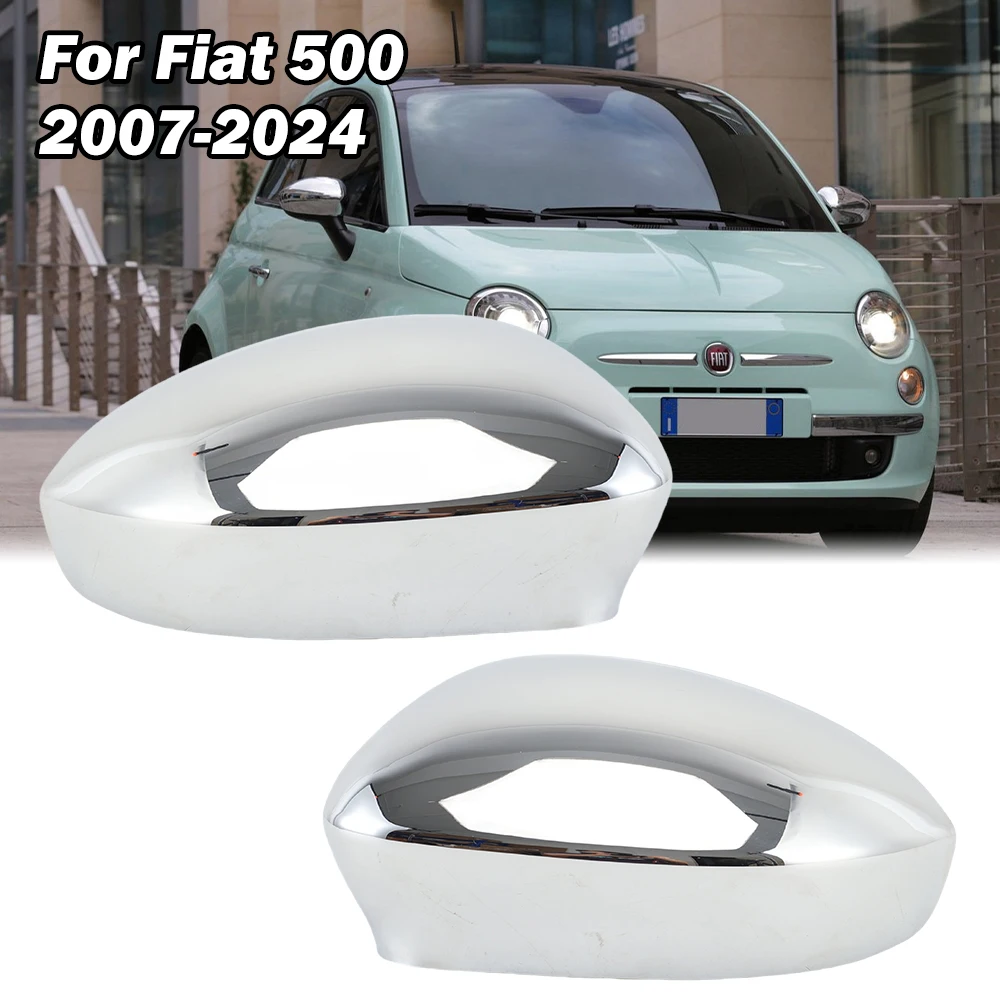 Side Mirror Housing Cover Caps For Fiat 500 2007-2024 Electroplated With Snap-on Carabiner Clip Replacement Model Mirror Housing