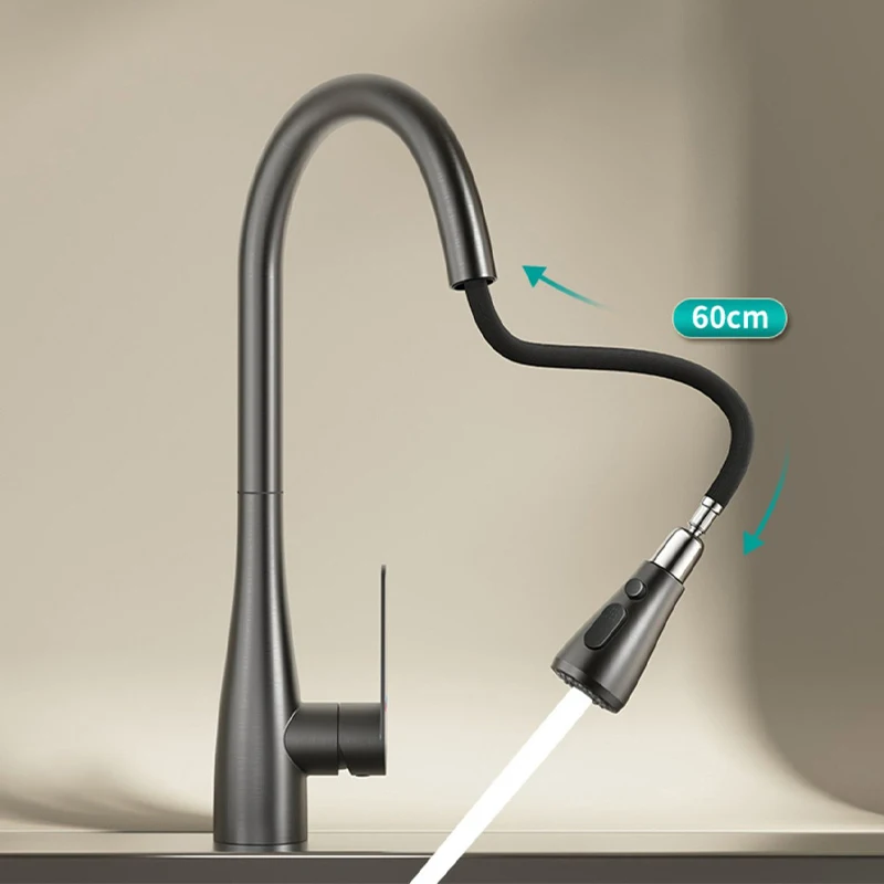 

304 Stainless Steel Kitchen Faucet Waterfall Single-Hole Design Cold And Hot Water Rotatable Multi-Function Kitchen Sink Faucet