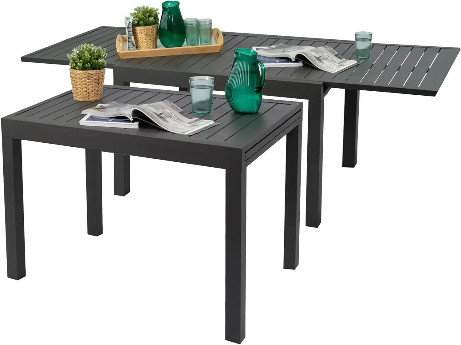 Villa Expandable Patio Dining Table - Adjustable, Aluminum Outdoor Furniture for 4-6 Person, Perfect for Backyard, Porch