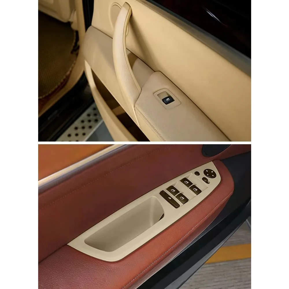 7PCS Car Plastic Door Handles with Leather Handle Covers for LHD RHD for BMW X5 X6 E70 E71 E72