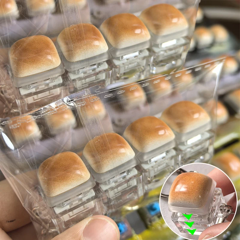 Caramel Bread Design Keyboard Button Keychain Keys Button Keycap Finger Keyboard Cap Relief Stress Steamed Bread Keycap Keyring