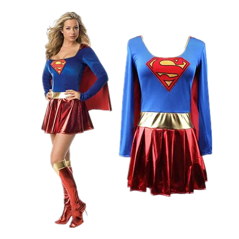 Vestido de superhéroe para mujer con cubiertas para botas, capa, personaje de película, disfraz de Halloween, vestido de fiesta de vacaciones Sexy para mujer