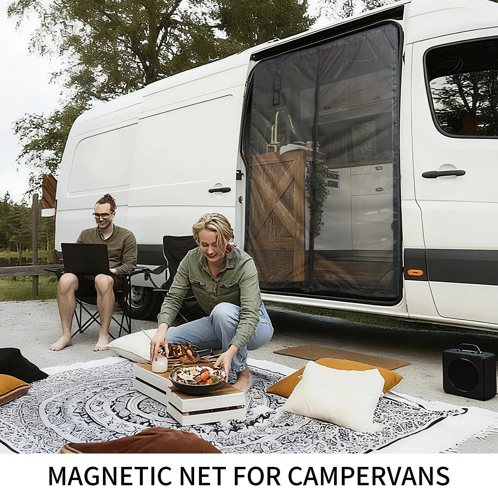 

RV Magnetic Door Screen Magnetic Fly-Proof UV-Resistant RV Sliding Door Privacy Screen For Camping Outdoor Adventure Road Trip