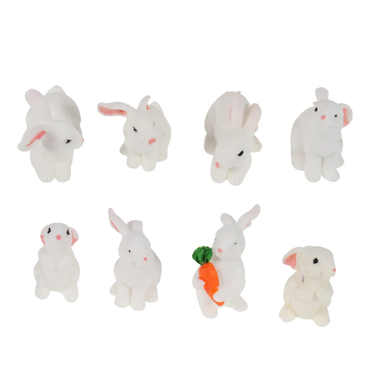 8Pcs Resin Rabbit Miniature Garden Micro Landscape Decoration Succulent Bonsai Craft Plant Pots Animal Miniature