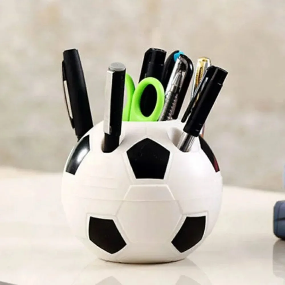 Kotak penyimpan pensil multifungsi, tempat pena berbentuk sepak bola, plastik tahan lama, rak penyimpanan, wadah Organizer, hadiah Dekorasi Desktop