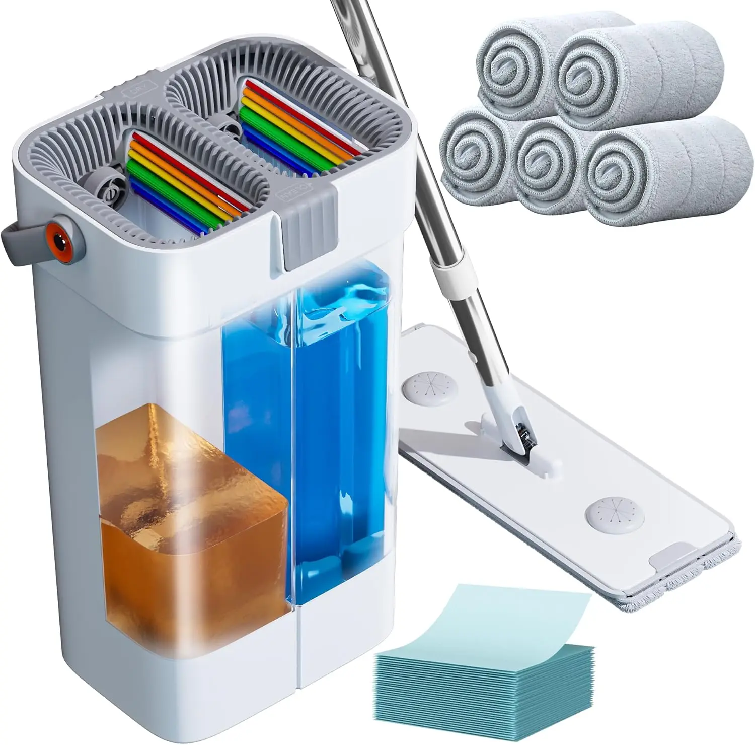 

Mop and Bucket Set, Flat Mop and Bucket System, Mop Bucket with Wringer, Wall Mop with Adjustable