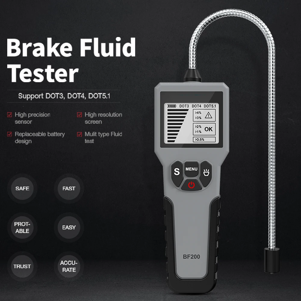 OBDResource Car Brake Fluid Tester, DOT3 DOT4 DOT5.1,BF200 Liquid Oil Moisture Analyzer with Screen, Digital Brake Fluid Tester