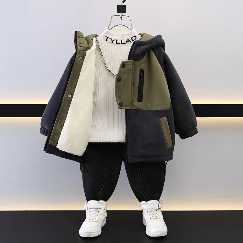 

Утепленная хлопковая куртка для мальчиков: модное детское пальто на осень-зиму, утепленная флисовая толстовка с мехом