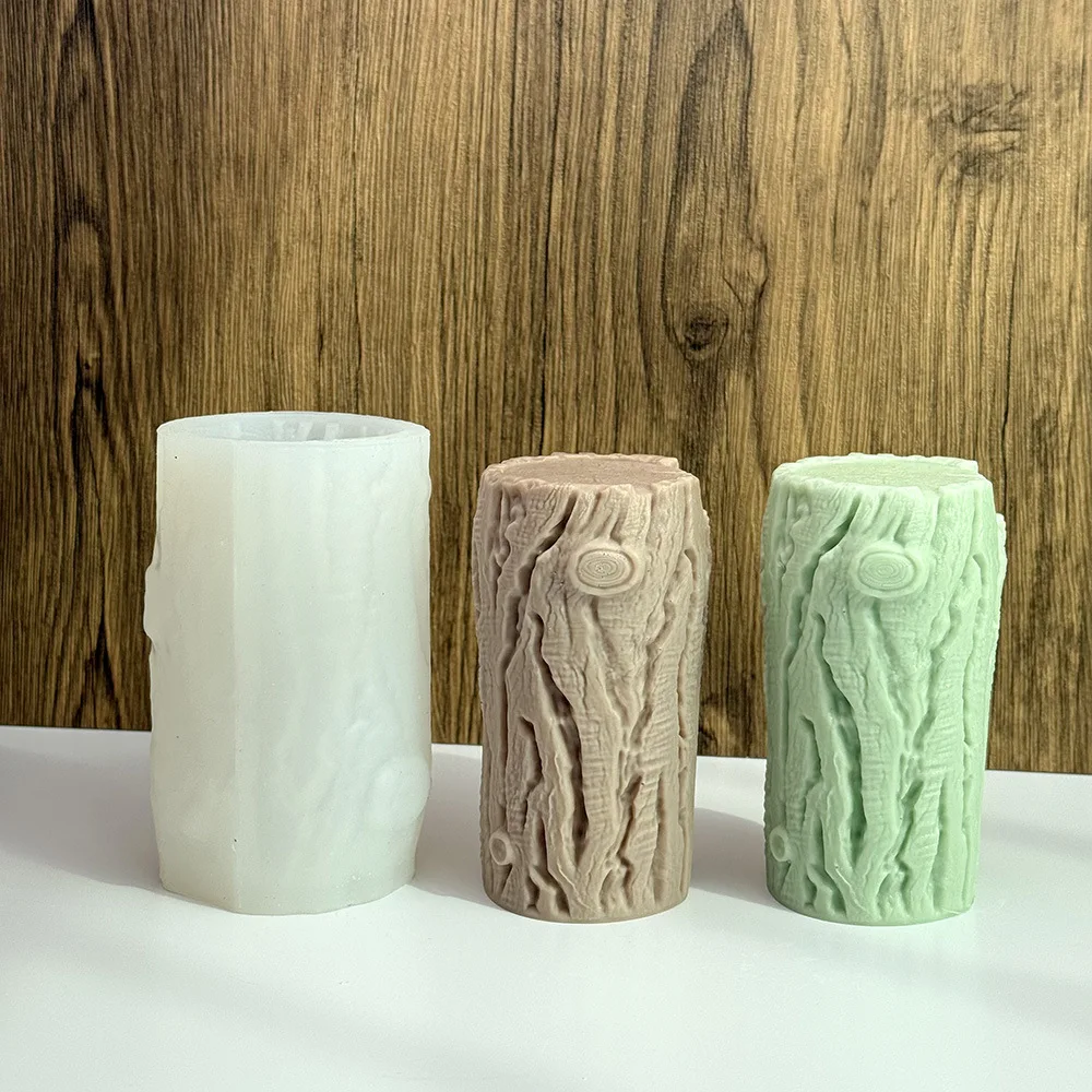 قالب سيليكون لصناعة يدوية شموع الجبس المعطرة مع جذع شجرة تصميم الحبوب الخشبية أدوات خبز الكعك هدية منزلية #5