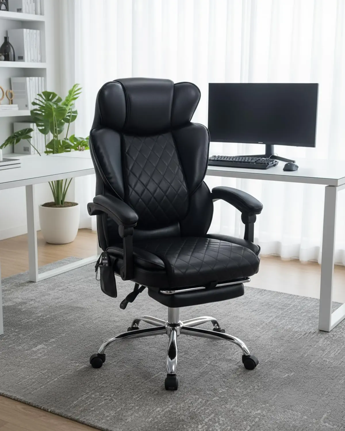 Massage Office Chair with Footrest, 6-Point Vibration & Heat, Ergonomic Reclining Desk Chair, 22