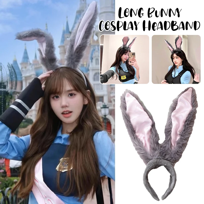 1Pcs Long Rabbit Ears Headband Hair Hoop Cute Cartoon Bunny Fluffy Plush Headdress Lolita Cosplay Prop Party Anime Headpiece