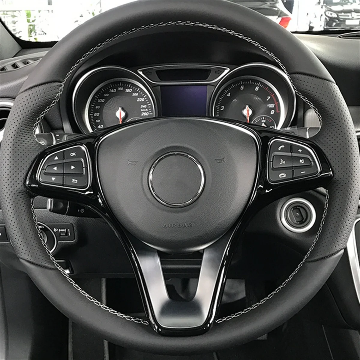 For Mercedes Benz C E Class GLC CLA GLA W205 W213 X253 X156 Car Steering Wheel Decoration Frame Cover Trim,Bright Black view 2