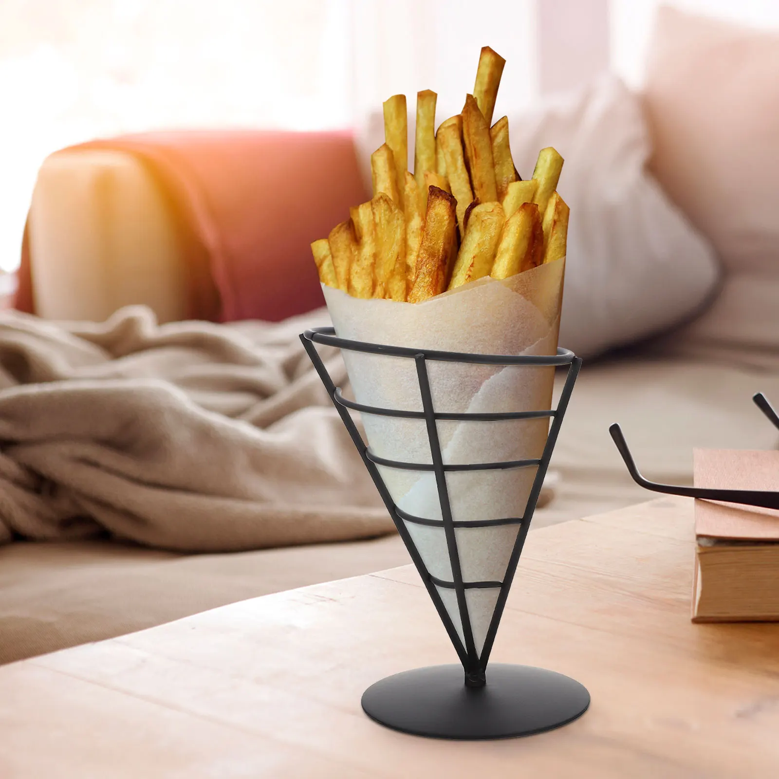 

French Fries Rack Fry Chips Cone Basket for Serving Removable Holder Display and Dip Food Large