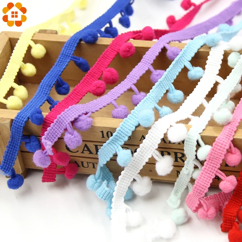 5Yards/Lot  Hot Sale 10MM Pom Pom Trim Ball Fringe Ribbon DIY Sewing Accessory Lace 17 Colors  For Home Party  Decoration